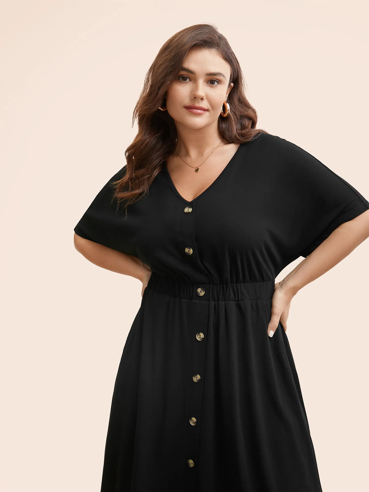 Supersoft Essentials Contrast Button Detail Shirred Pocket Dress sold by Bloomchic product image thumbnail 3