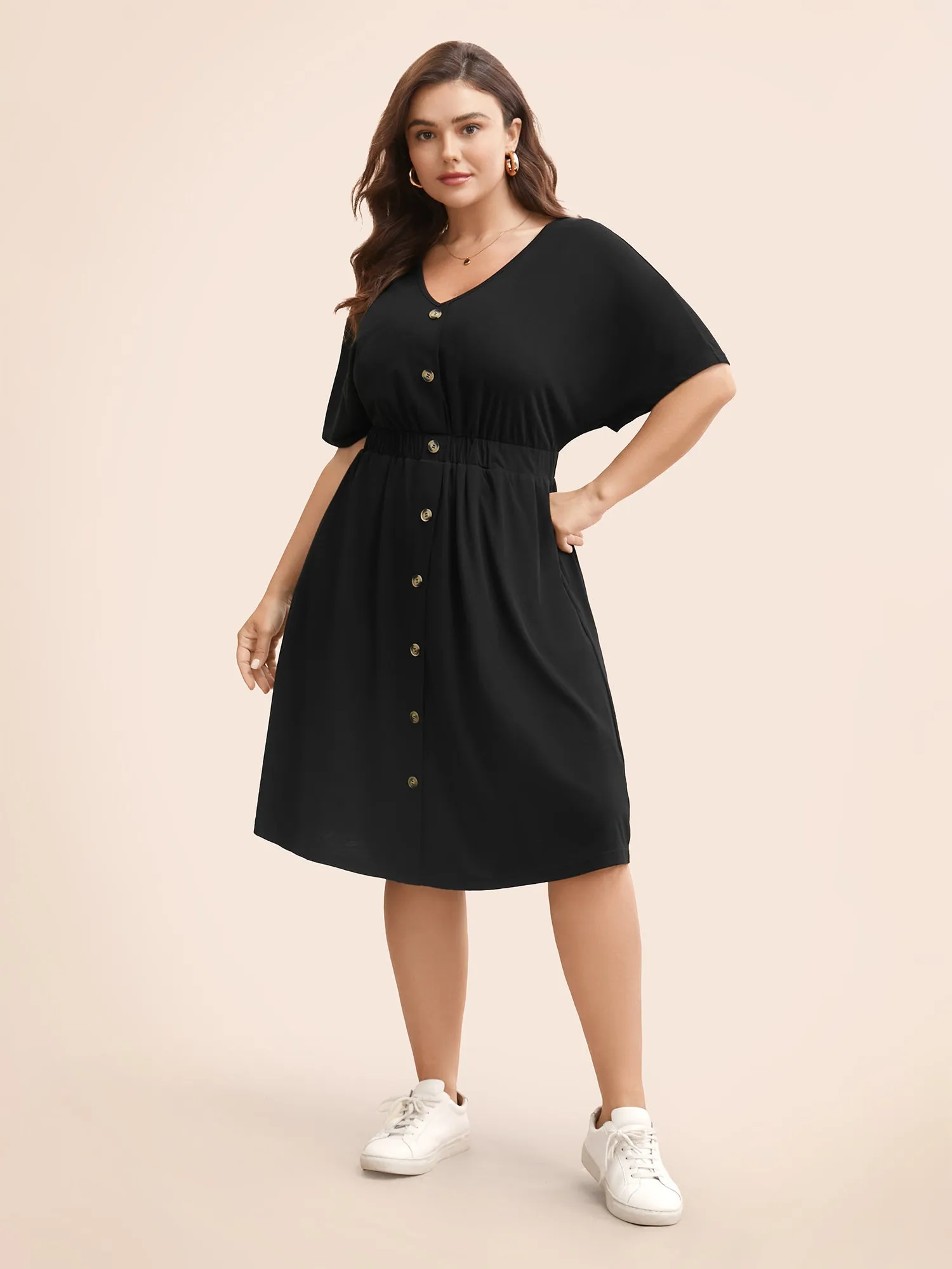 Supersoft Essentials Contrast Button Detail Shirred Pocket Dress sold by Bloomchic product image thumbnail 2