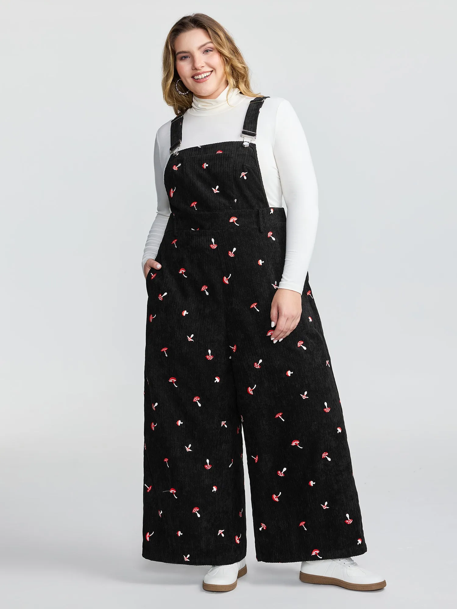 Mushroom Embroidered Textured Overall Jumpsuit sold by Bloomchic product image thumbnail 3