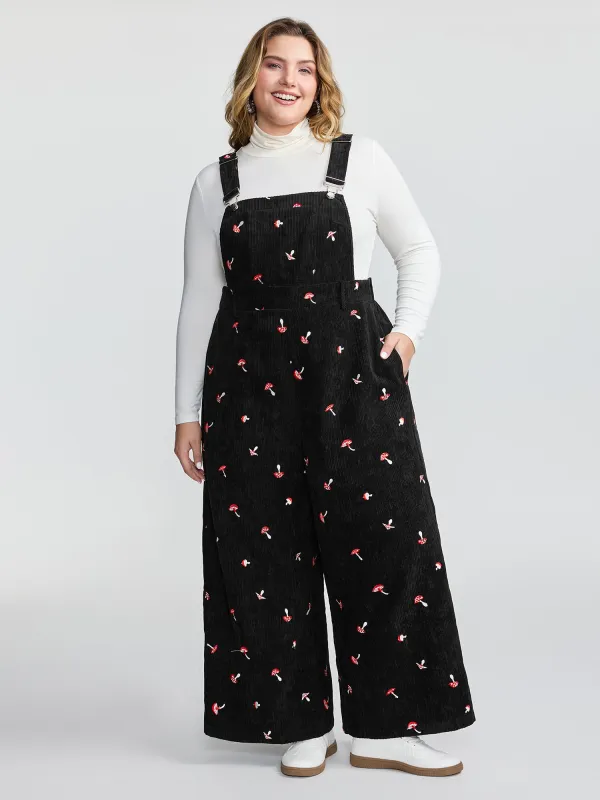 Mushroom Embroidered Textured Overall Jumpsuit sold by Bloomchic