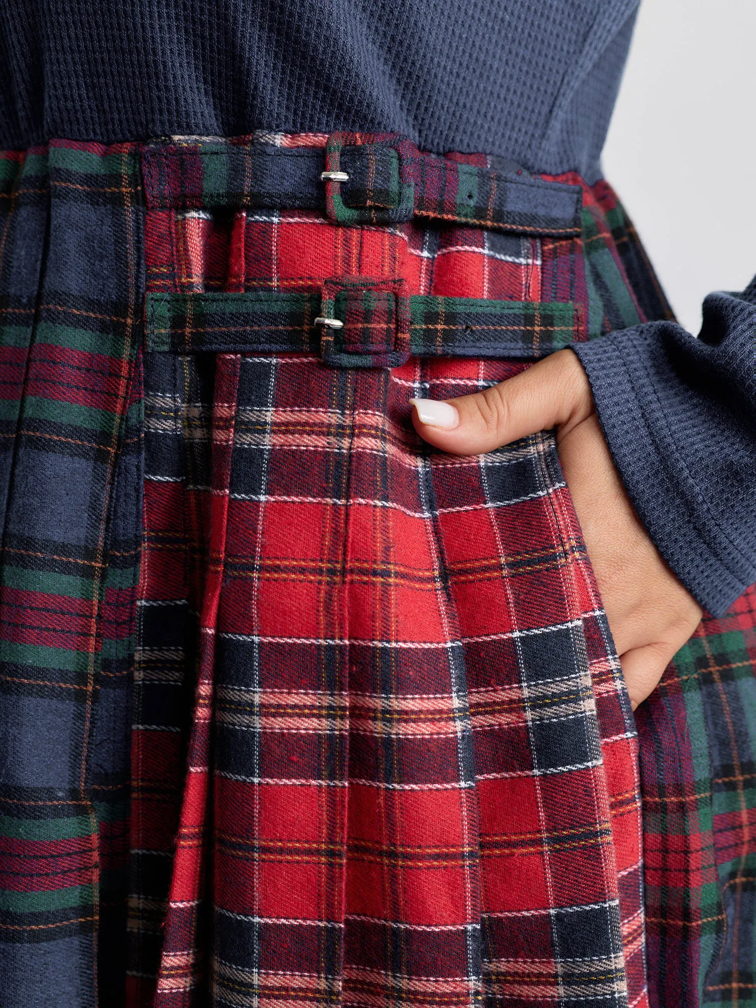 Plaid Waffle Color Contrast Midi Dress sold by Bloomchic product image thumbnail 4