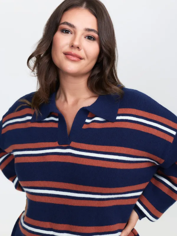 Supersoft Stripes Polo Collar Pullover made by Bloomchic