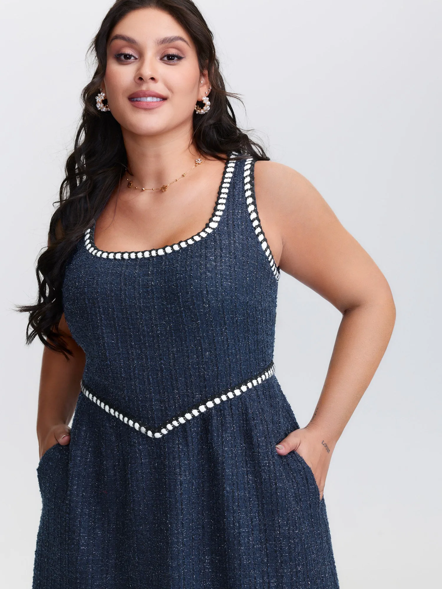 Tweed Pinafore Stretchy Midi Dress sold by Bloomchic product image thumbnail 2