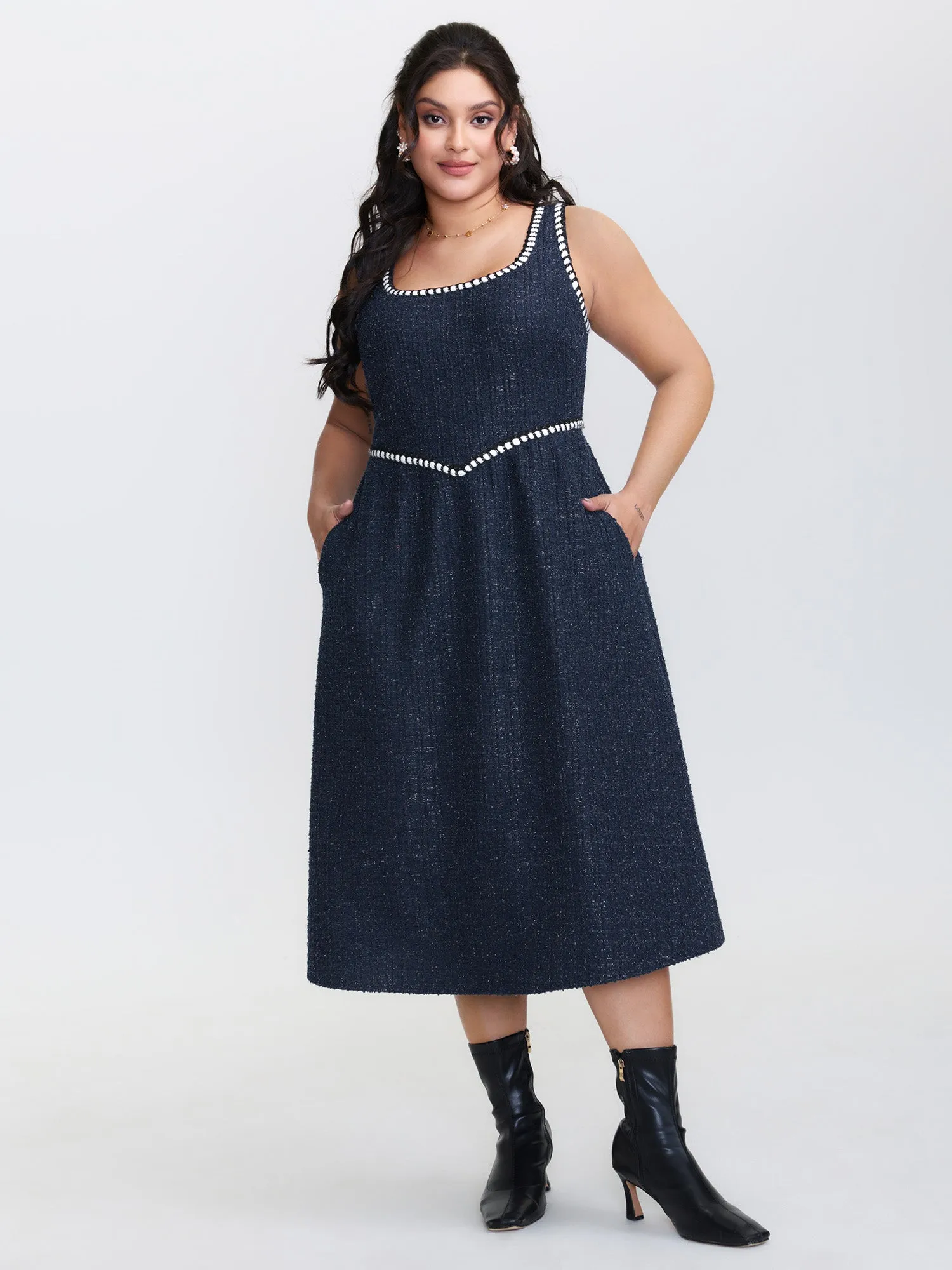 Tweed Pinafore Stretchy Midi Dress sold by Bloomchic product image thumbnail 3
