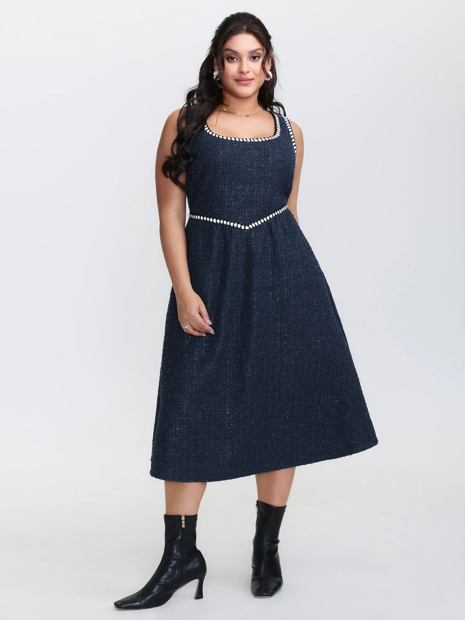 Tweed Pinafore Stretchy Midi Dress sold by Bloomchic