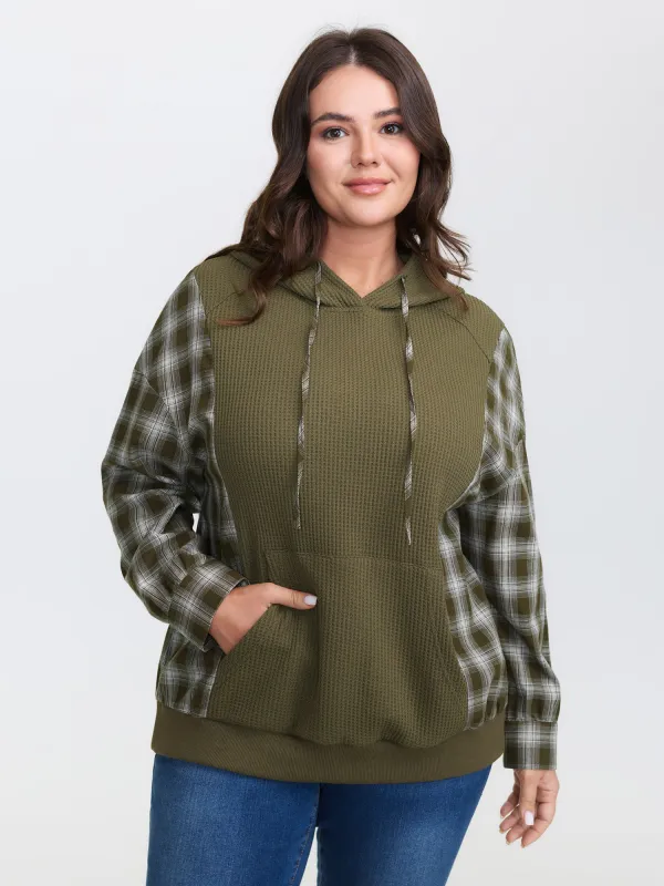 Checkered Spliced Textured Hoodie sold by Bloomchic
