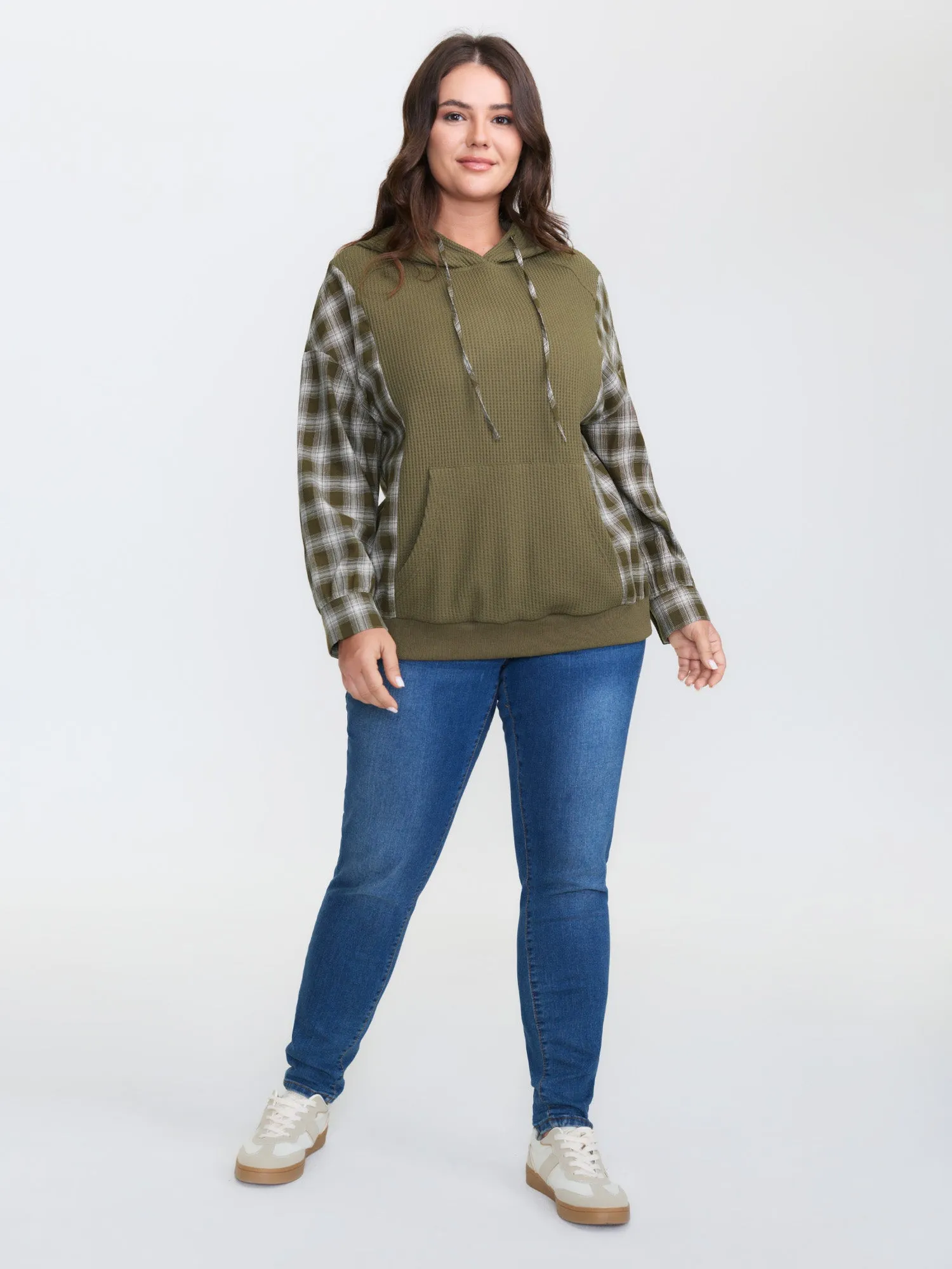 Checkered Spliced Textured Hoodie sold by Bloomchic product image thumbnail 3