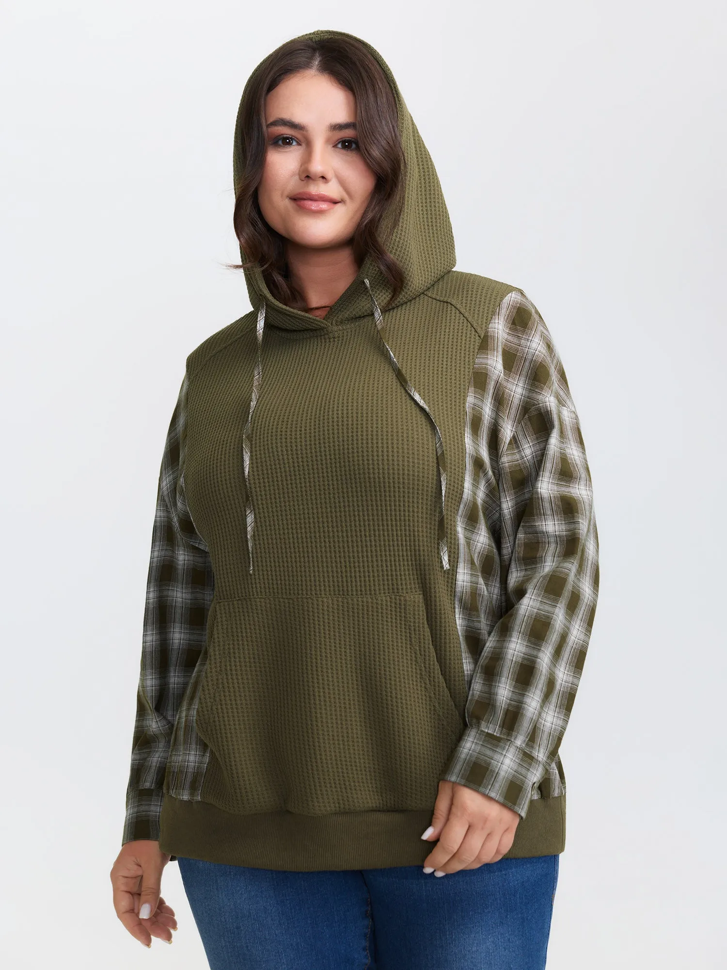 Checkered Spliced Textured Hoodie sold by Bloomchic product image thumbnail 4
