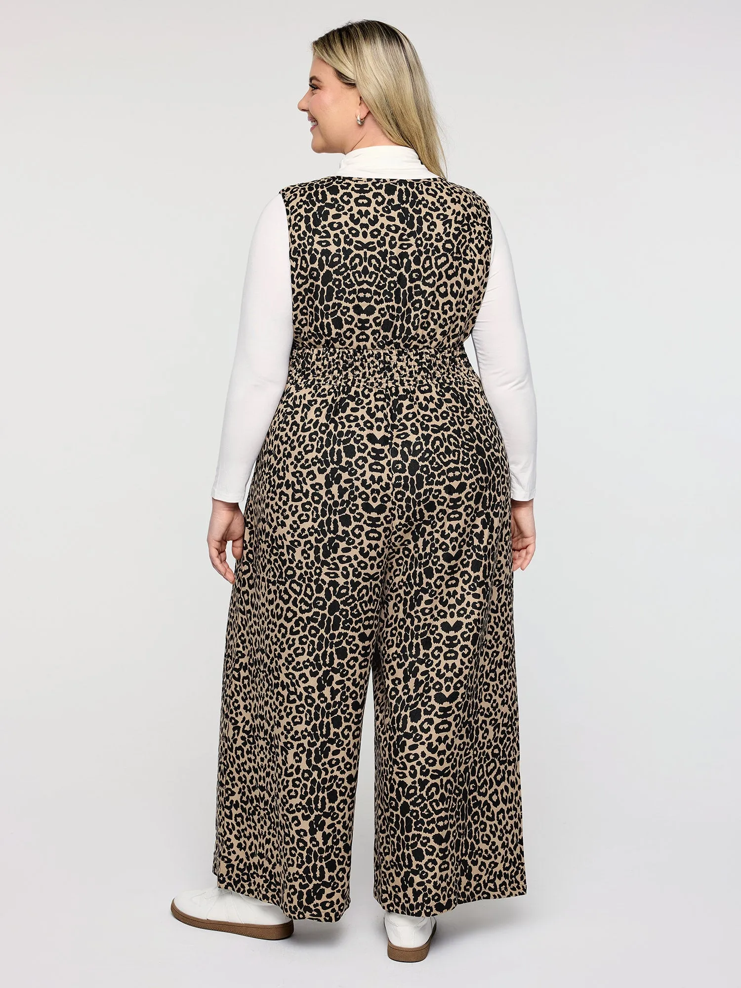 Leopard Pattern Zipper-Front Shirred Jumpsuit sold by Bloomchic product image thumbnail 4