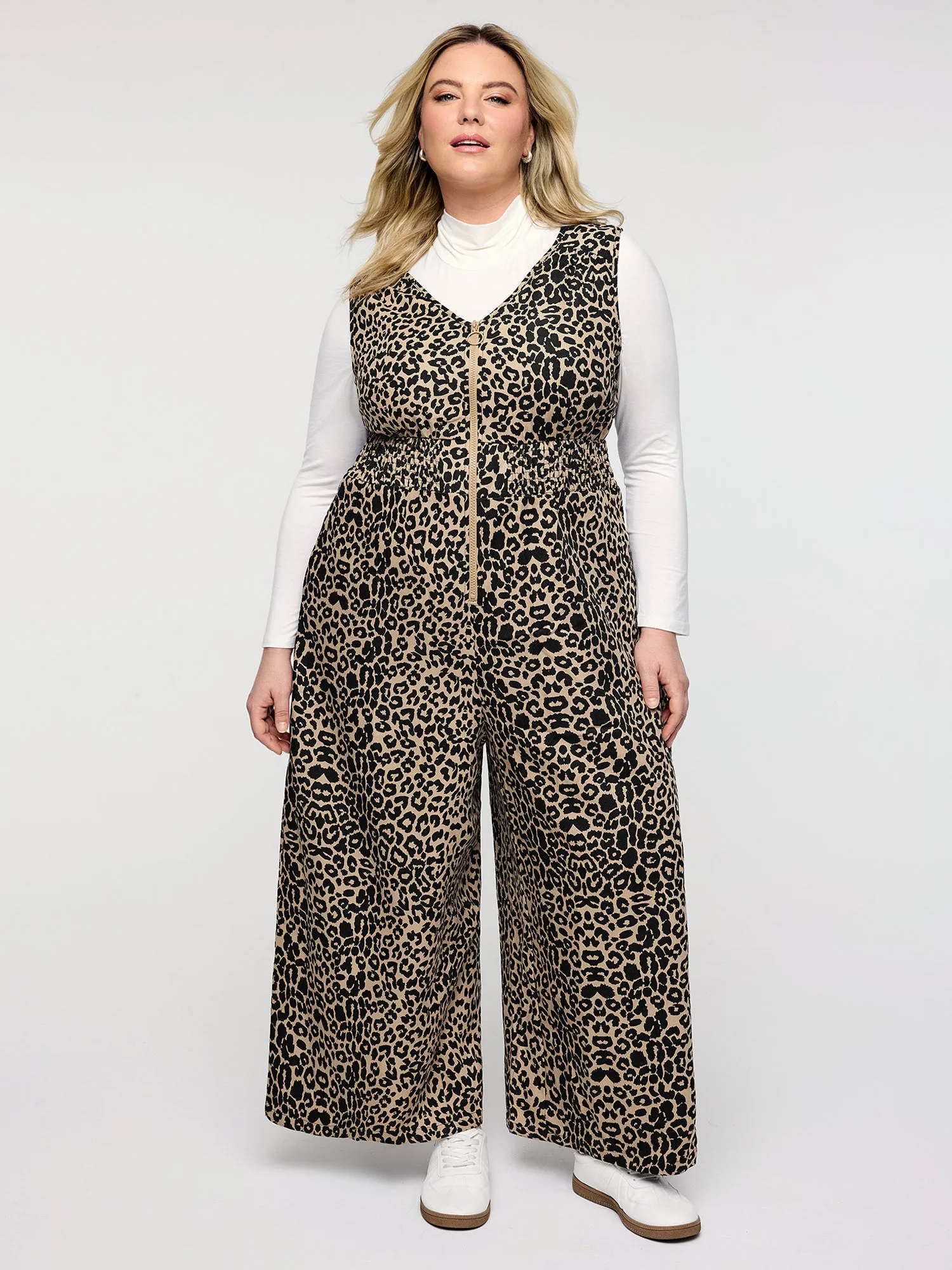 Leopard Pattern Zipper-Front Shirred Jumpsuit sold by Bloomchic product image thumbnail 3