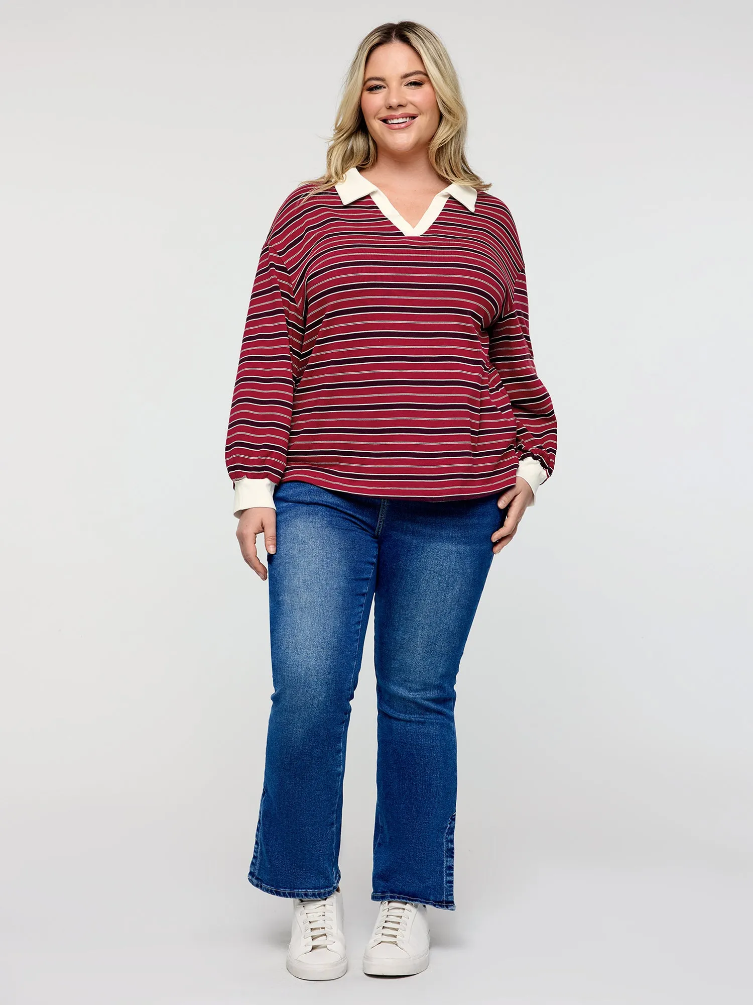 Yarn-Dyed Stretchy Stripes Collar Sweatshirt sold by Bloomchic product image thumbnail 3