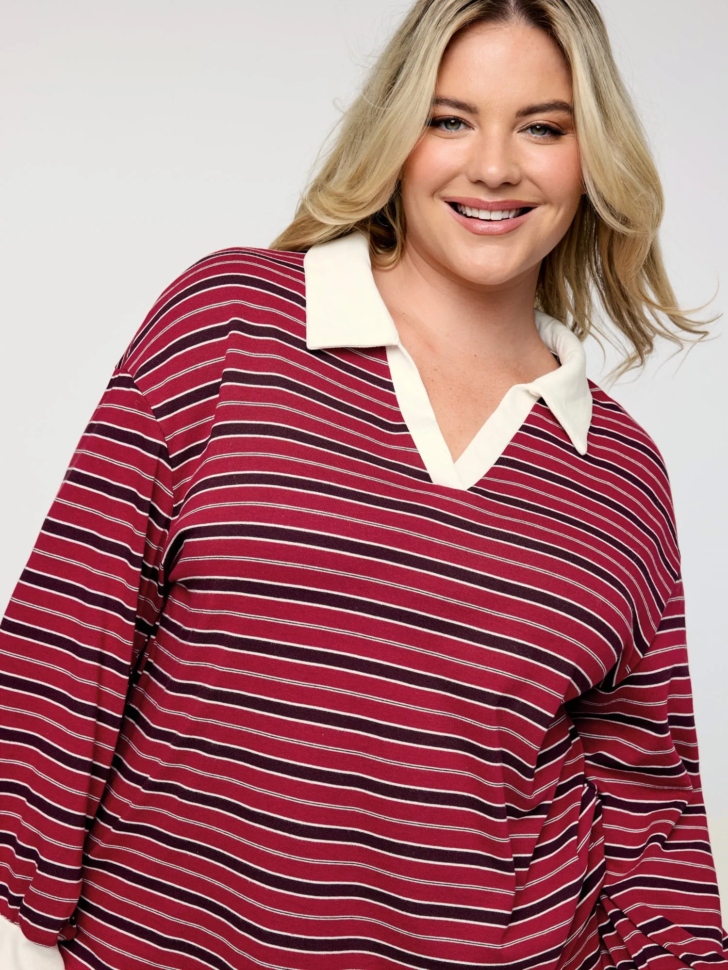 Yarn-Dyed Stretchy Stripes Collar Sweatshirt sold by Bloomchic