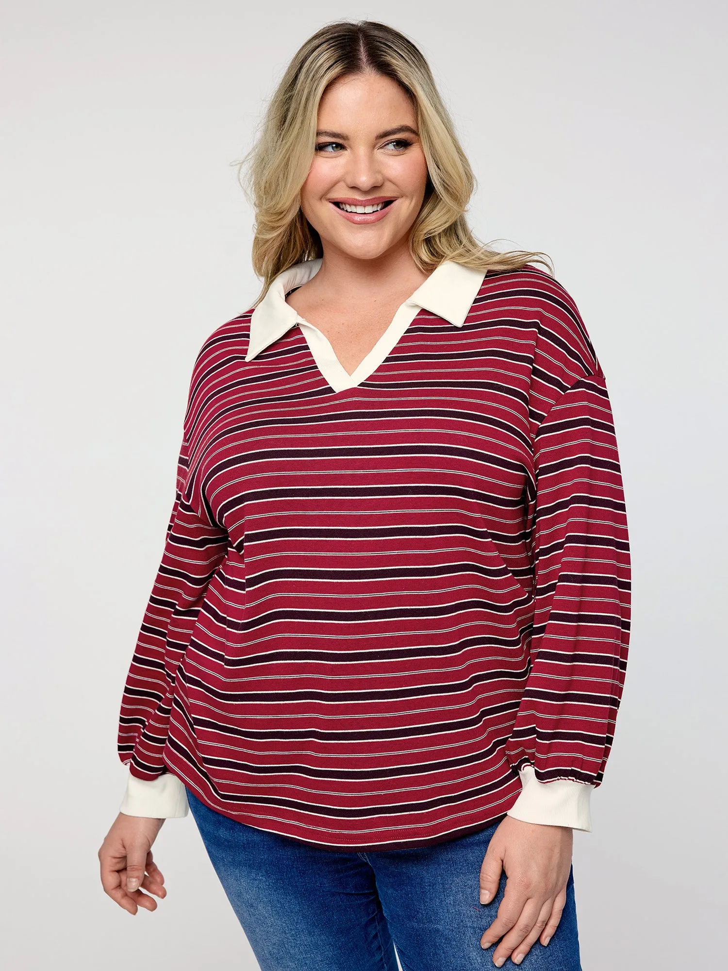 Yarn-Dyed Stretchy Stripes Collar Sweatshirt sold by Bloomchic product image thumbnail 2