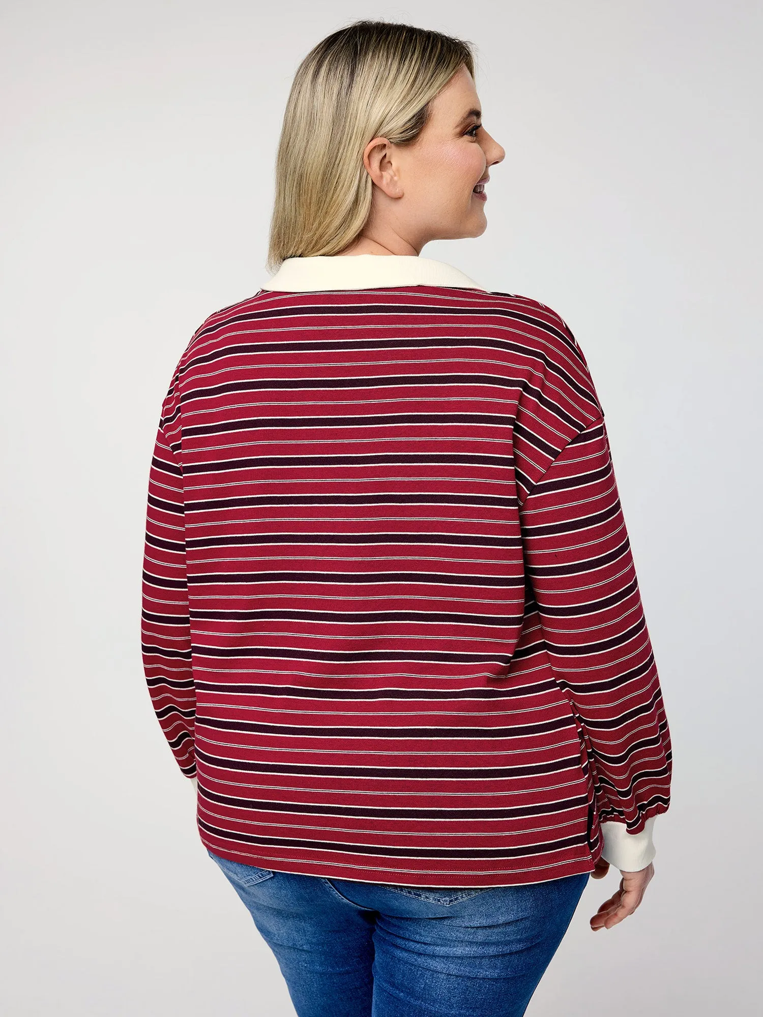 Yarn-Dyed Stretchy Stripes Collar Sweatshirt sold by Bloomchic product image thumbnail 4