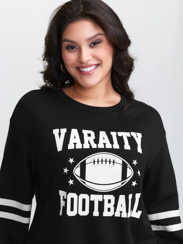 Rugby Print Striped Sleeve Sweatshirt made by Bloomchic