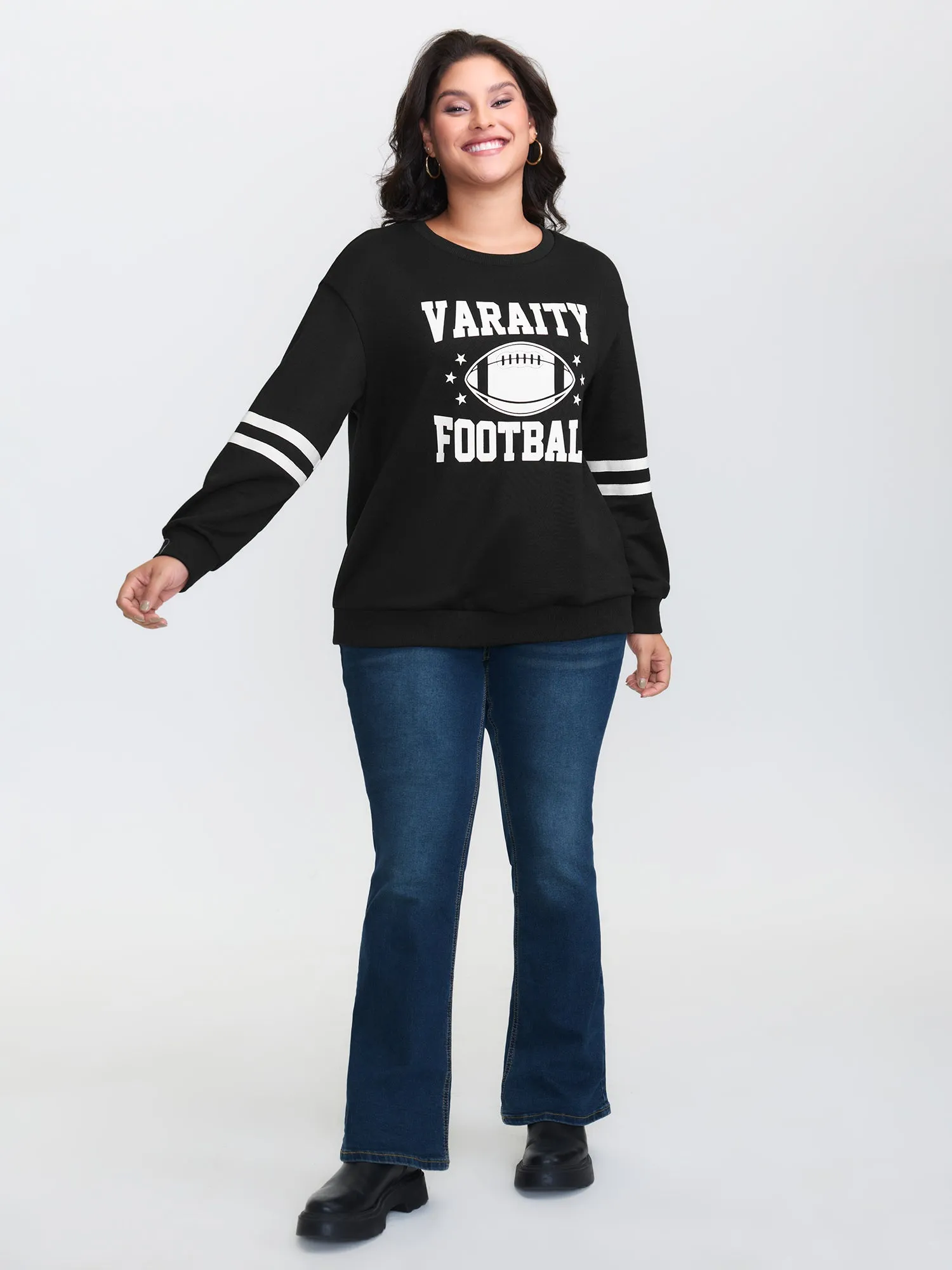 Rugby Print Striped Sleeve Sweatshirt sold by Bloomchic product image thumbnail 3