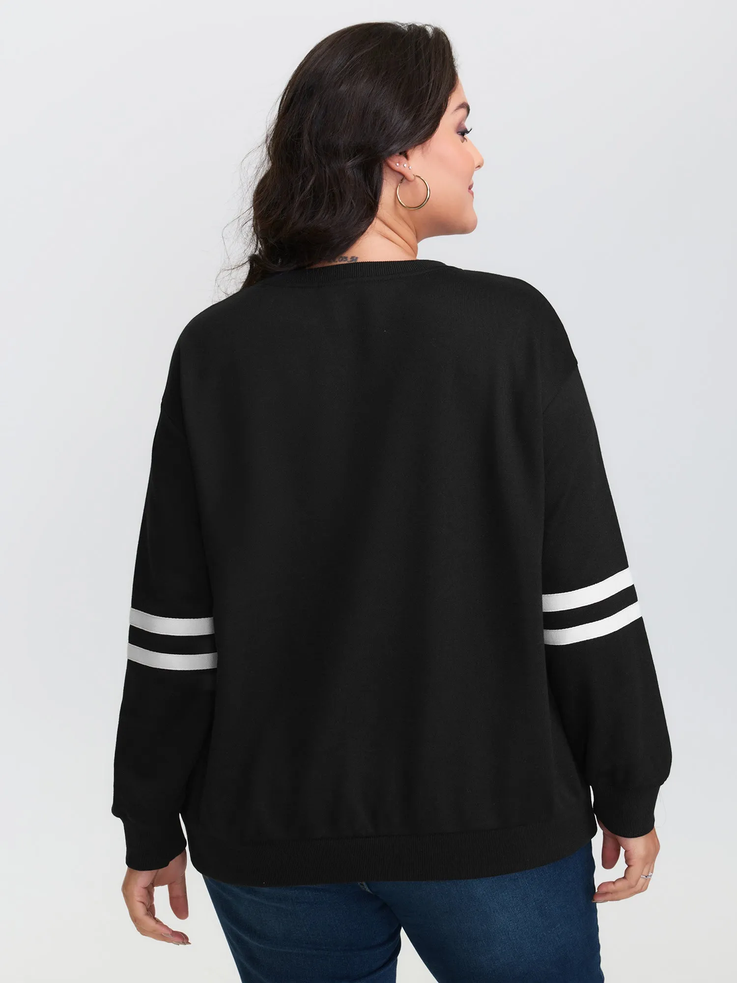 Rugby Print Striped Sleeve Sweatshirt sold by Bloomchic product image thumbnail 4