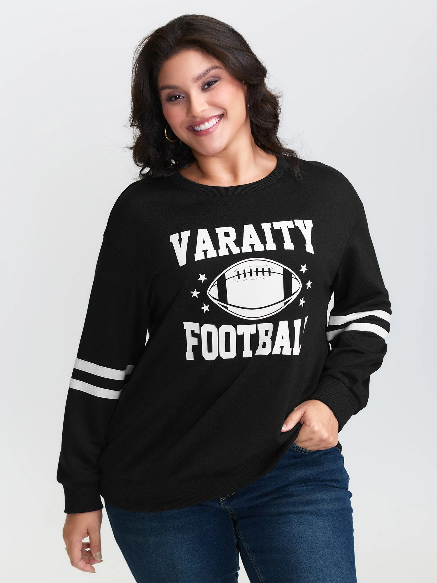 Rugby Print Striped Sleeve Sweatshirt sold by Bloomchic product image thumbnail 2