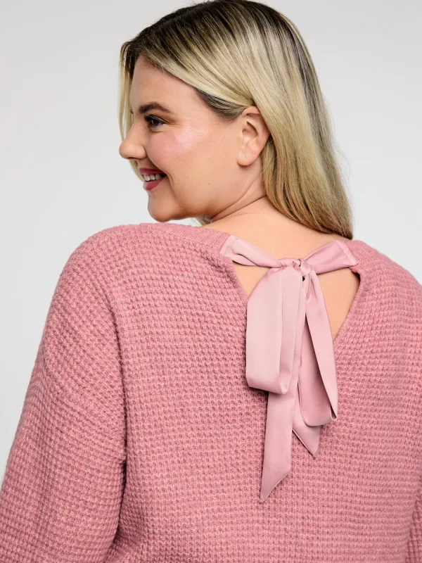 Supersoft Stretchy Bowtie Back Textured Pullover sold by Bloomchic