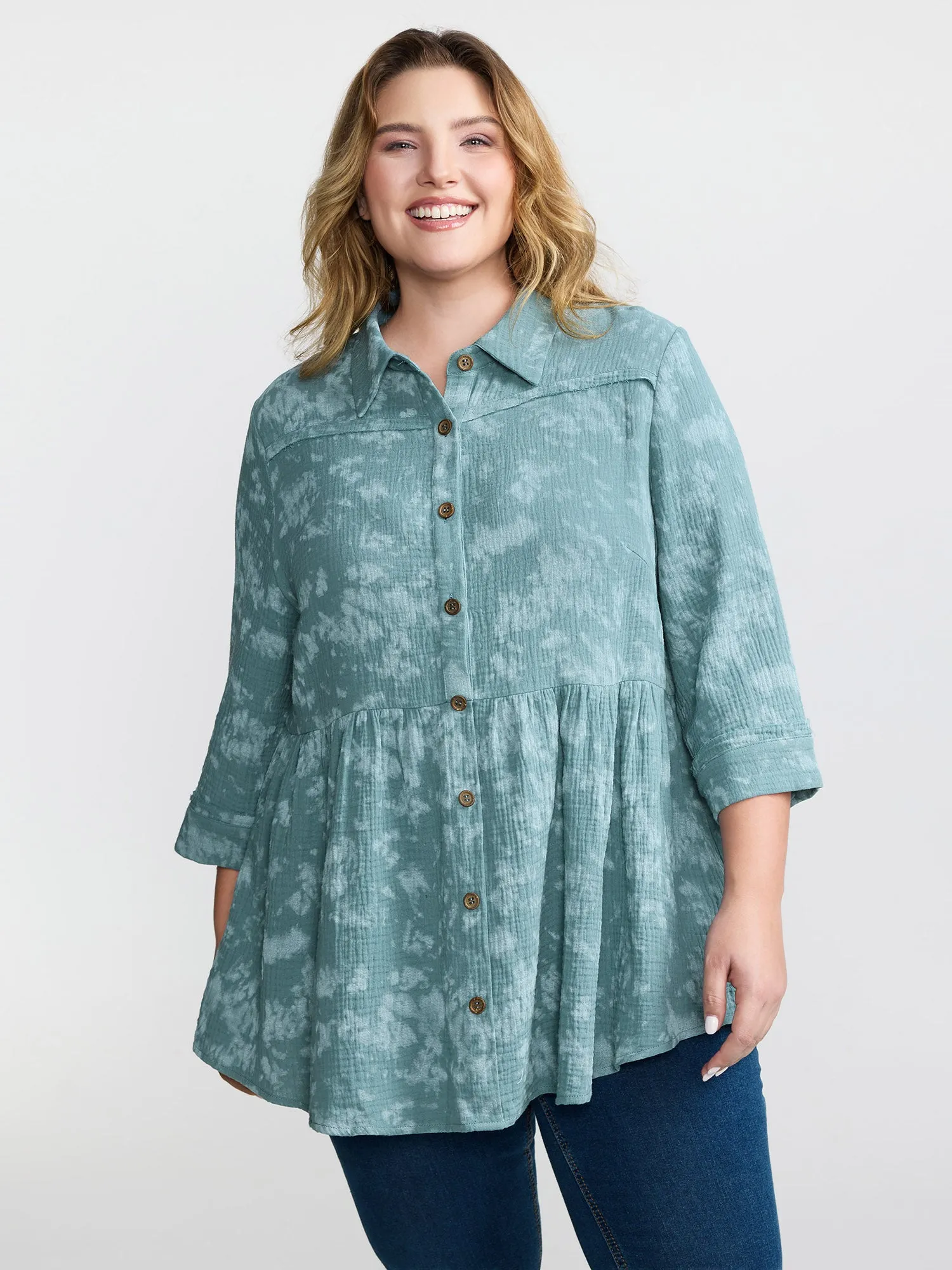 Cotton Snowflake Effect Half-Placket Blouse sold by Bloomchic product image thumbnail 2