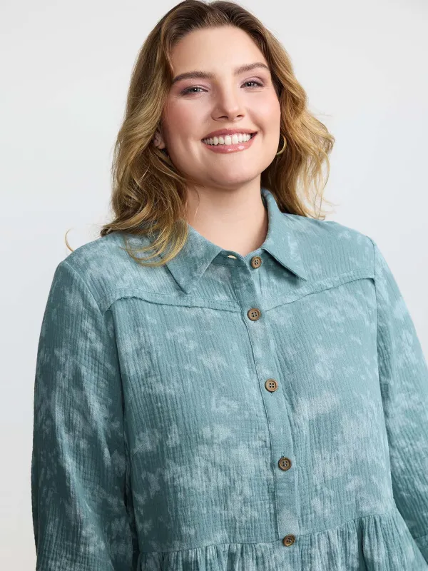 Cotton Snowflake Effect Half-Placket Blouse made by Bloomchic