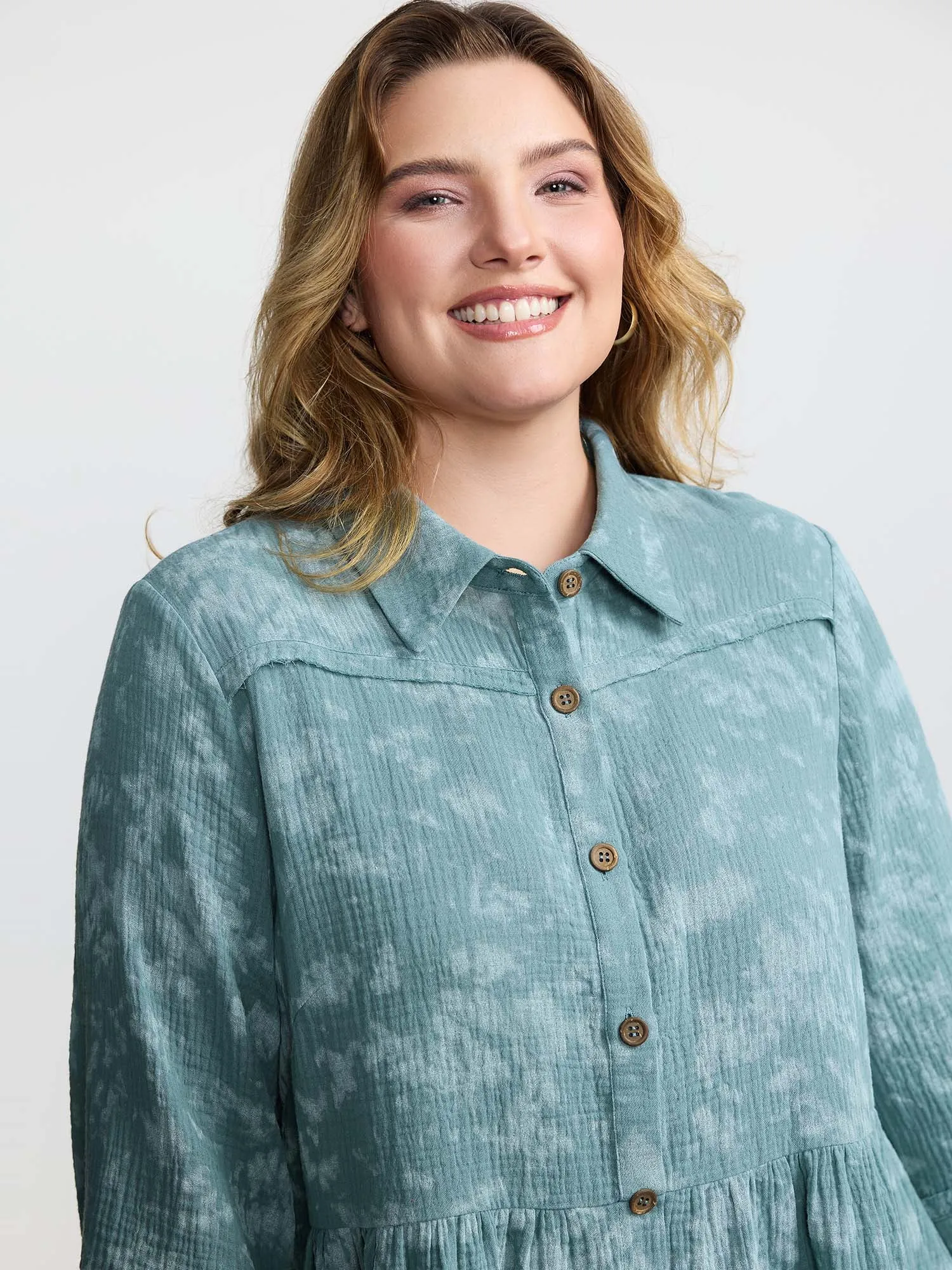 Cotton Snowflake Effect Half-Placket Blouse sold by Bloomchic