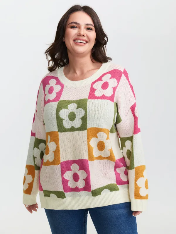 Supersoft Multicolor Floral Patchwork Jacquard Pullover sold by Bloomchic