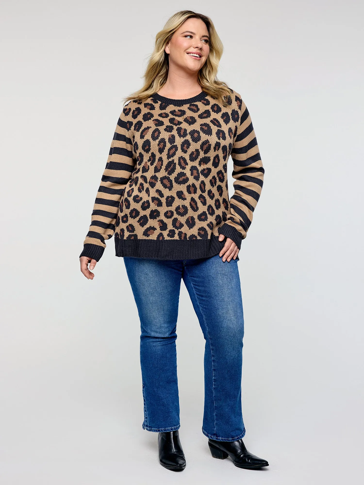 Leopard Pattern Jacquard Stripe Pullover sold by Bloomchic product image thumbnail 2