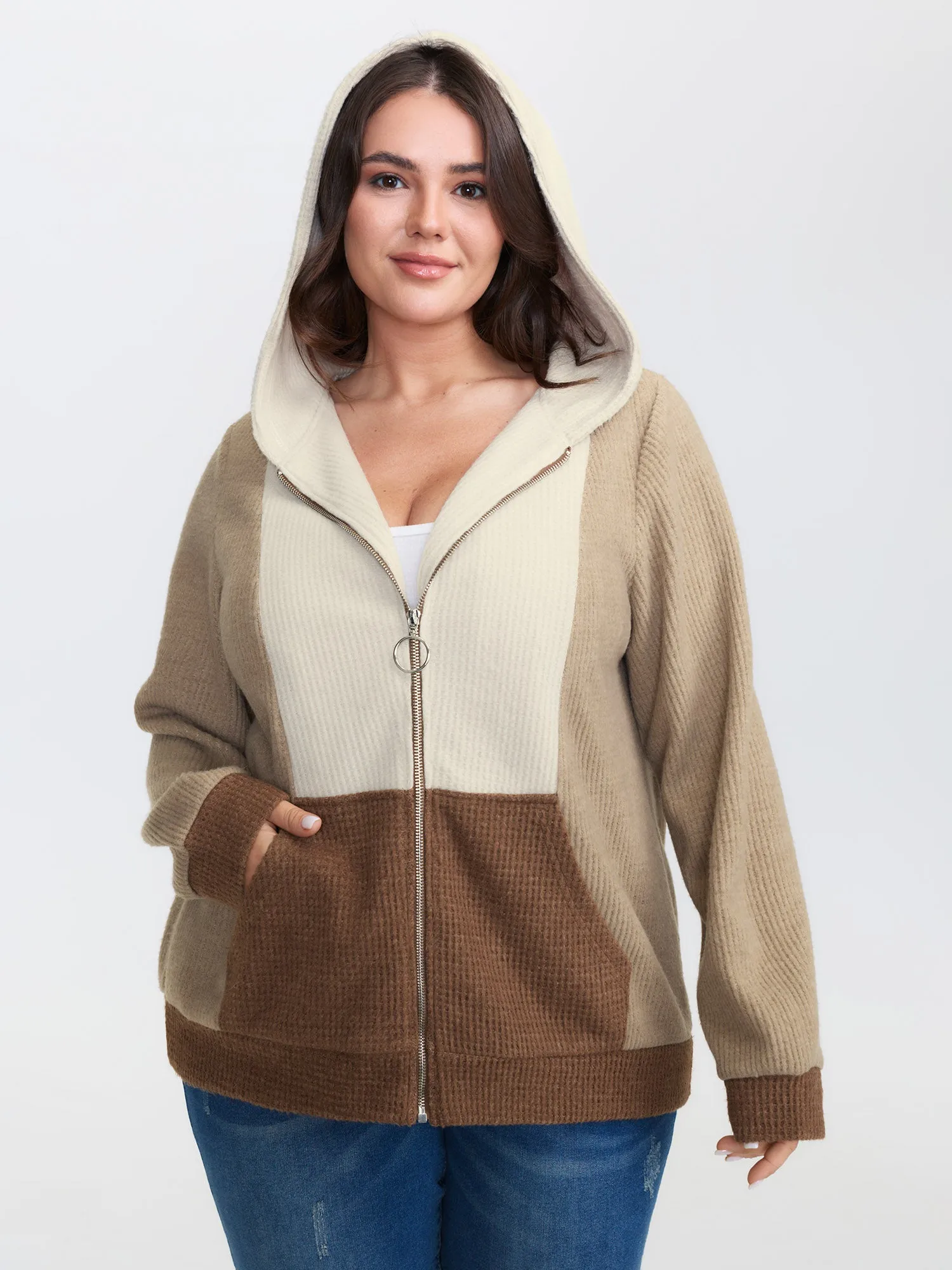 Hooded Colorblock Zipper Jacket sold by Bloomchic product image thumbnail 2