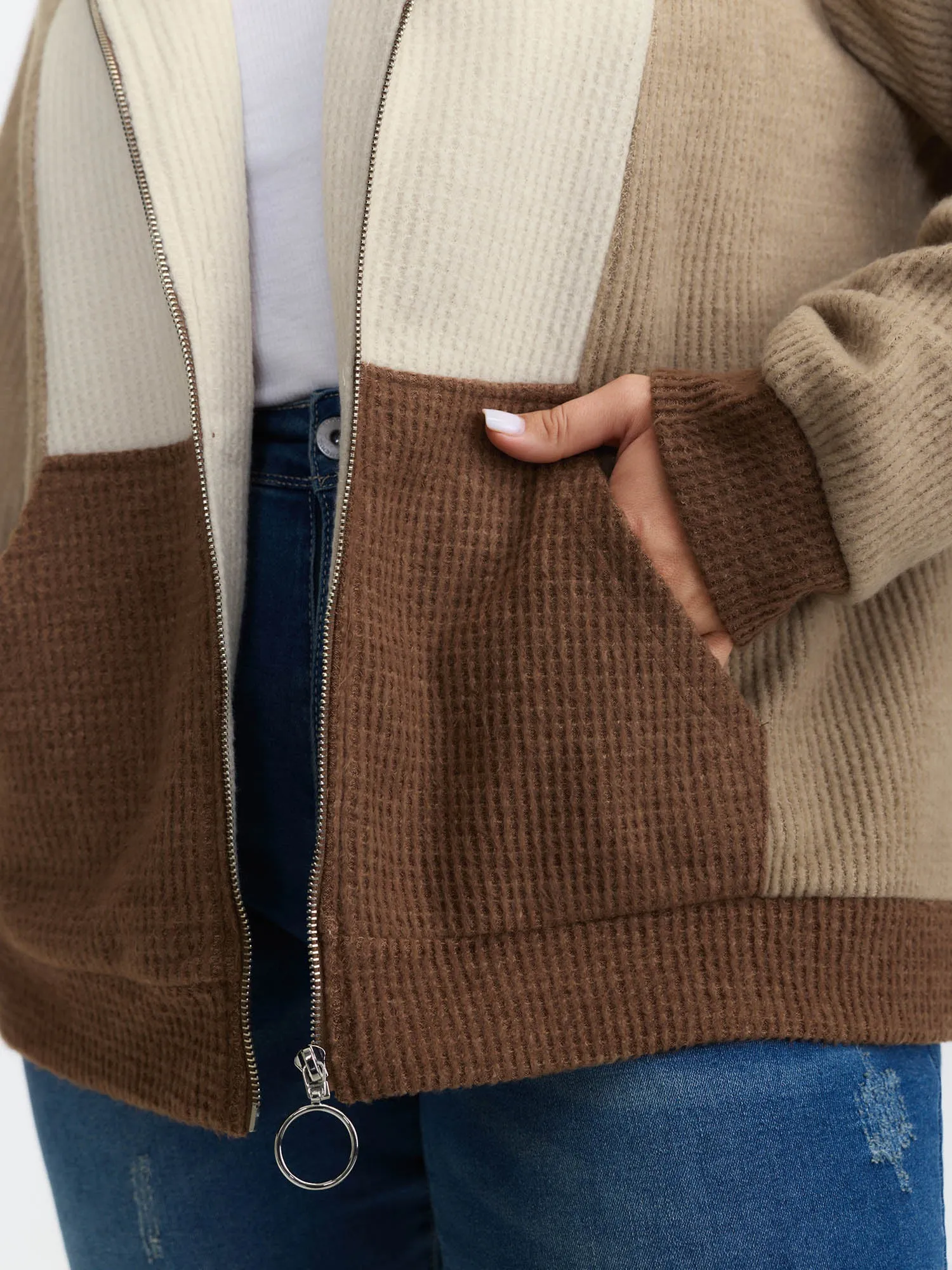 Hooded Colorblock Zipper Jacket sold by Bloomchic product image thumbnail 4