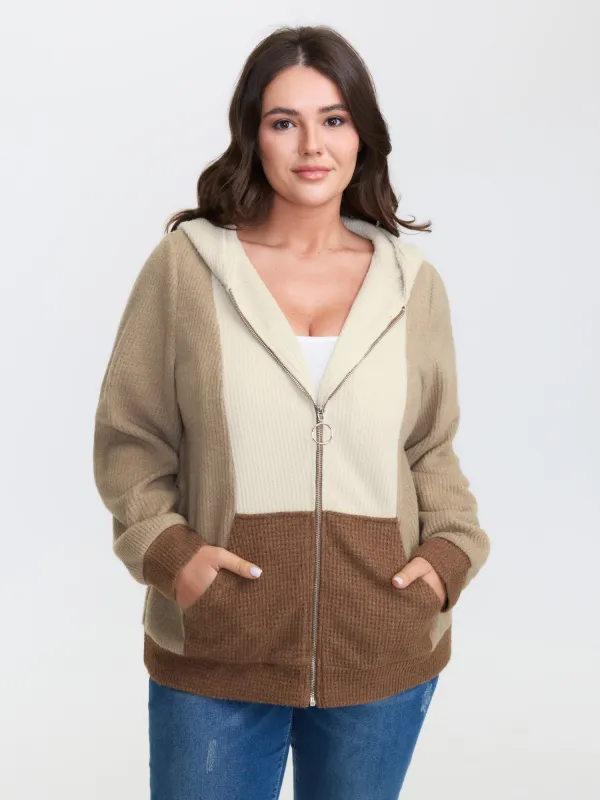 Hooded Colorblock Zipper Jacket sold by Bloomchic