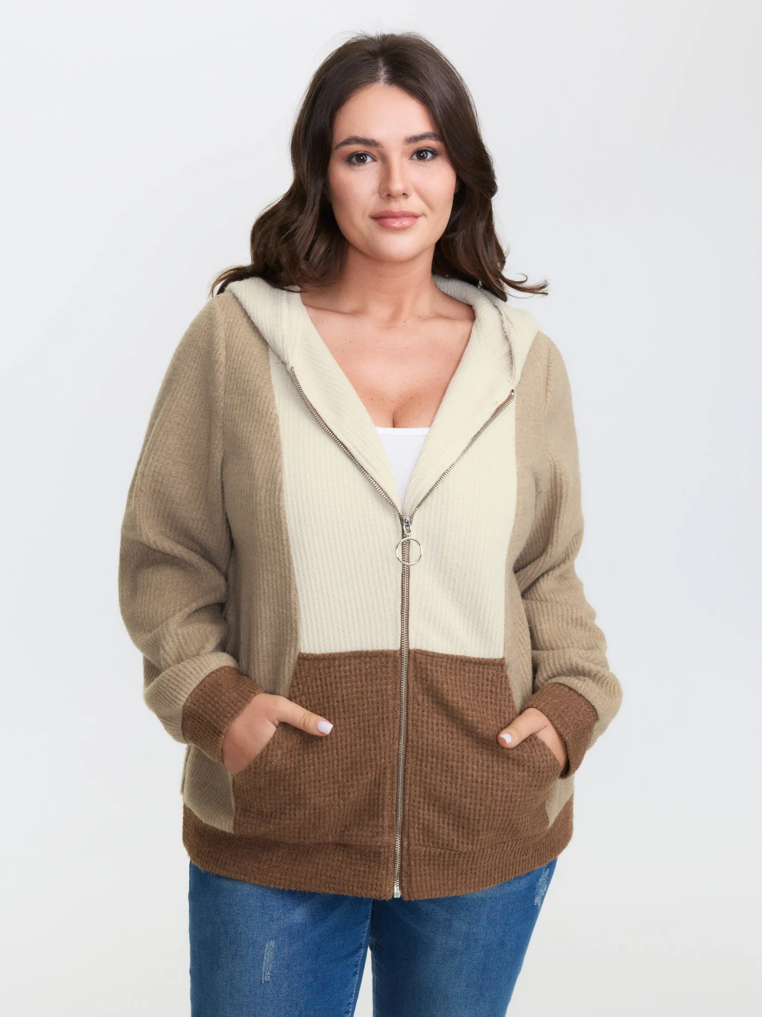 Hooded Colorblock Zipper Jacket sold by Bloomchic