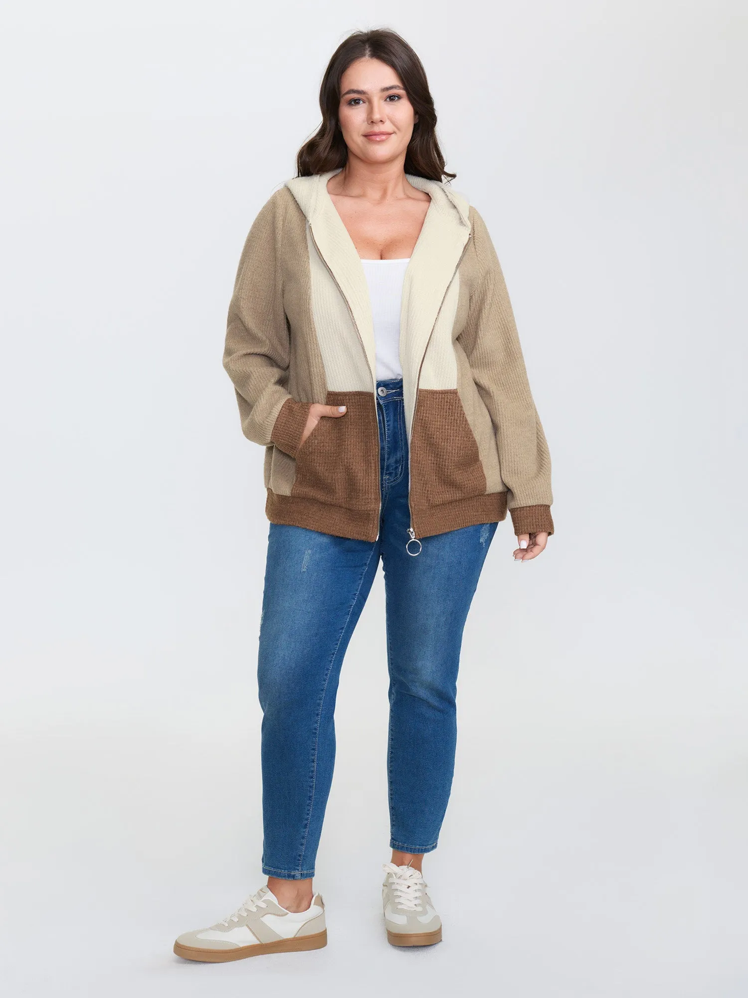 Hooded Colorblock Zipper Jacket sold by Bloomchic product image thumbnail 3