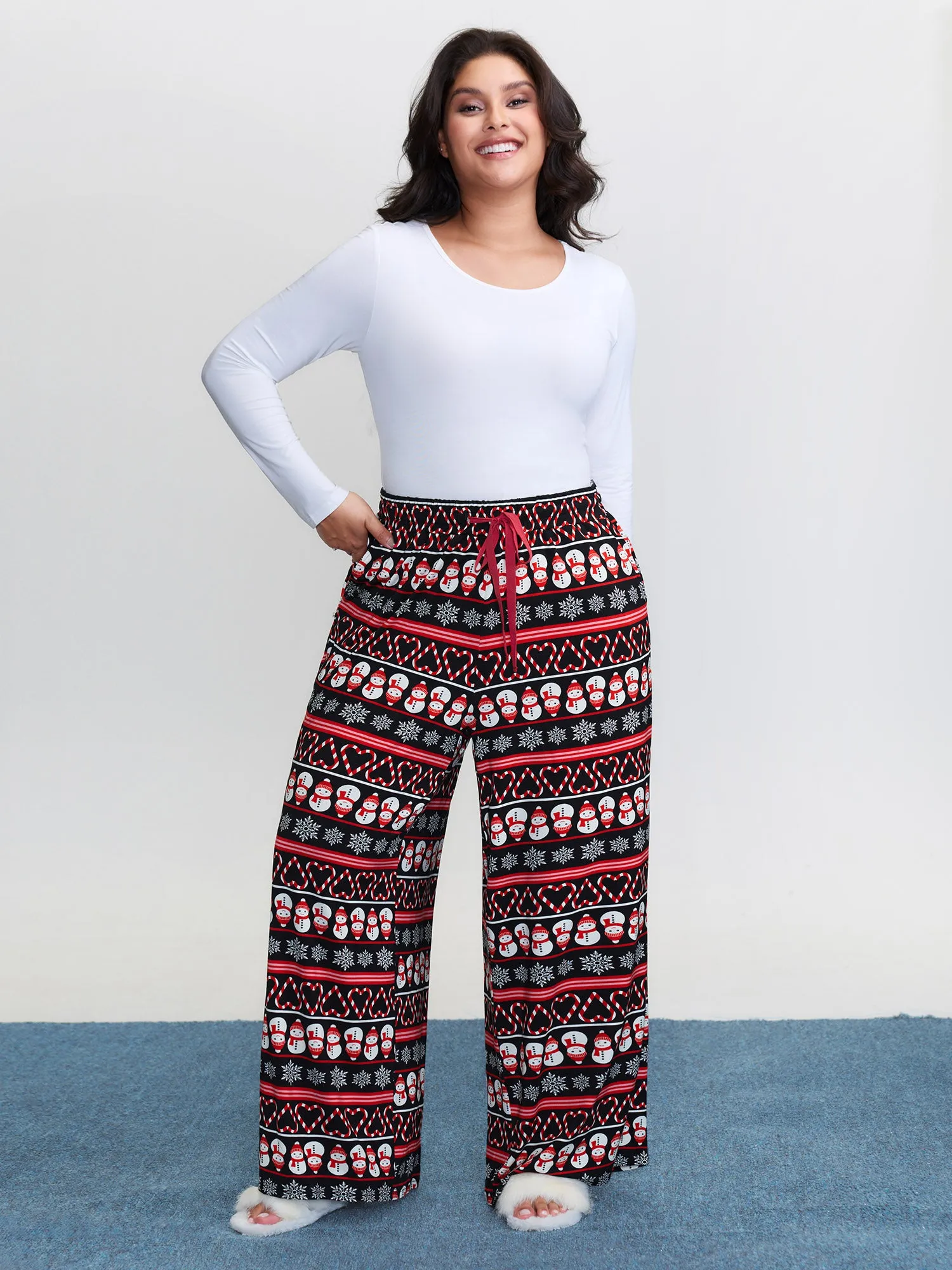 Cute Snowman Pattern Drawstring Lounge Bottoms sold by Bloomchic product image thumbnail 2