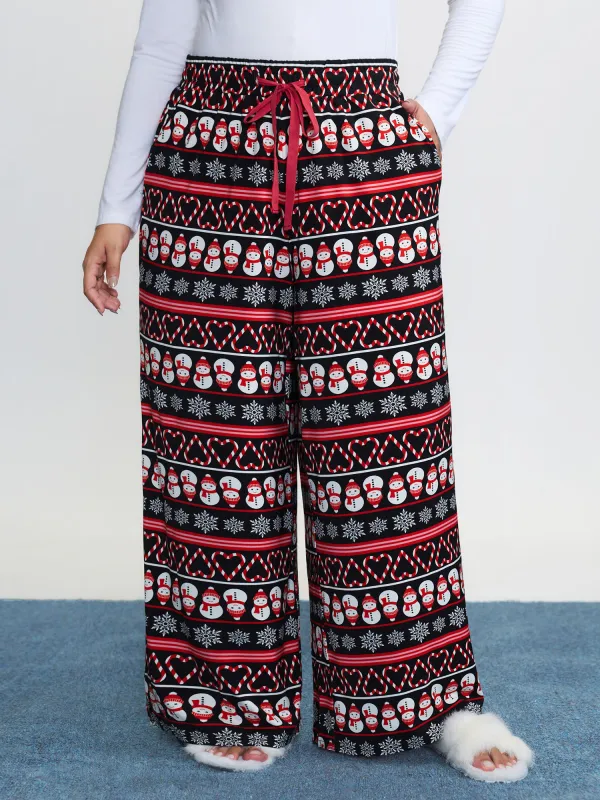 Cute Snowman Pattern Drawstring Lounge Bottoms sold by Bloomchic