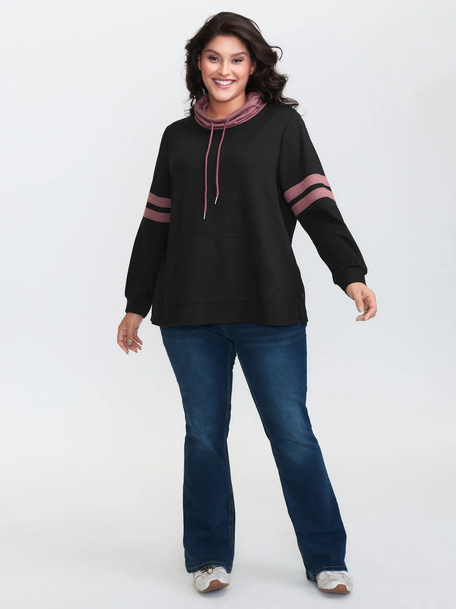 Stripe Color Contrast High Neck Sweatshirt sold by Bloomchic product image thumbnail 3