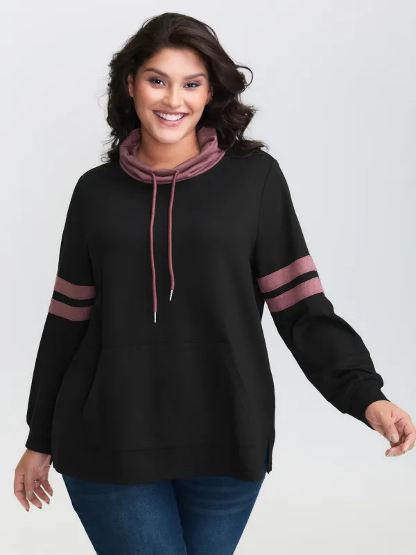Stripe Color Contrast High Neck Sweatshirt sold by Bloomchic