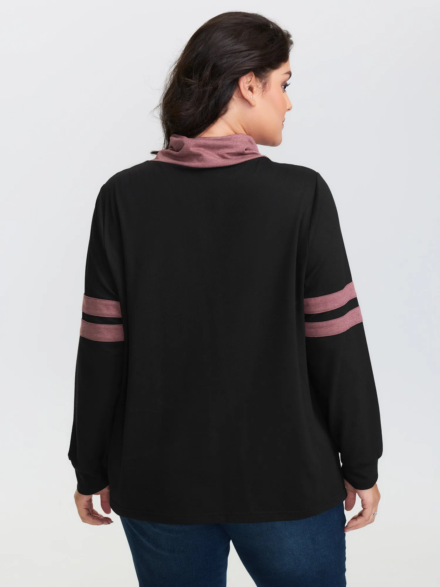 Stripe Color Contrast High Neck Sweatshirt sold by Bloomchic product image thumbnail 4