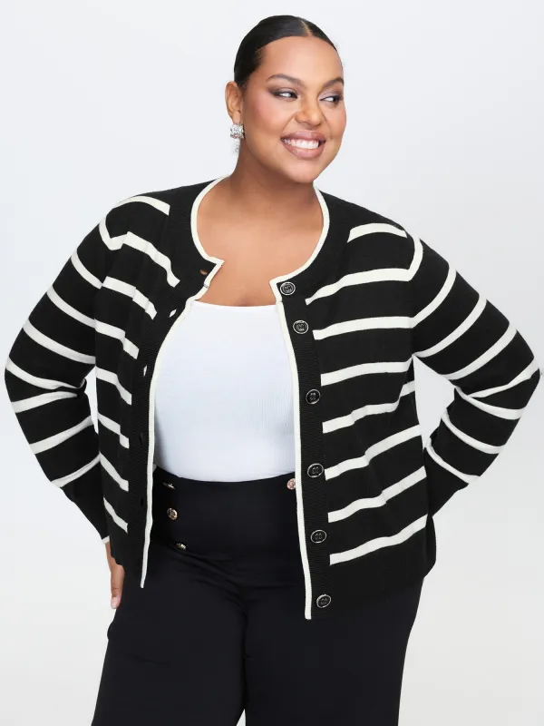 Stripe Wool Blend Slit Knit Cardigan sold by Bloomchic