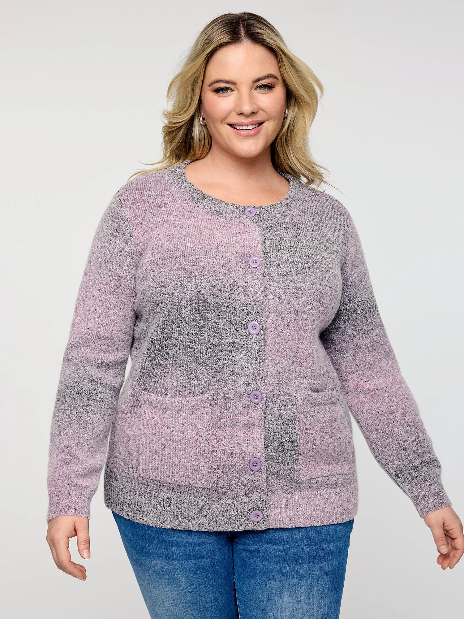 Color Gradient Buttons Knit Cardigan sold by Bloomchic