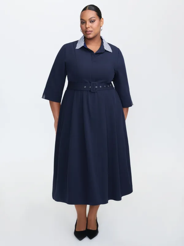 Color Contrast Cuffs Belted Midi Dress sold by Bloomchic