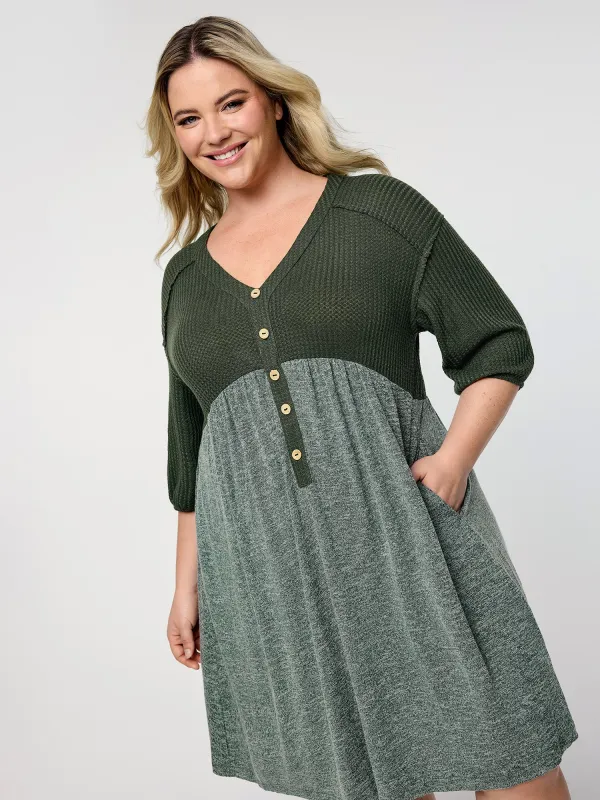 Textured Drop Shoulder Patchwork Knit Dress sold by Bloomchic