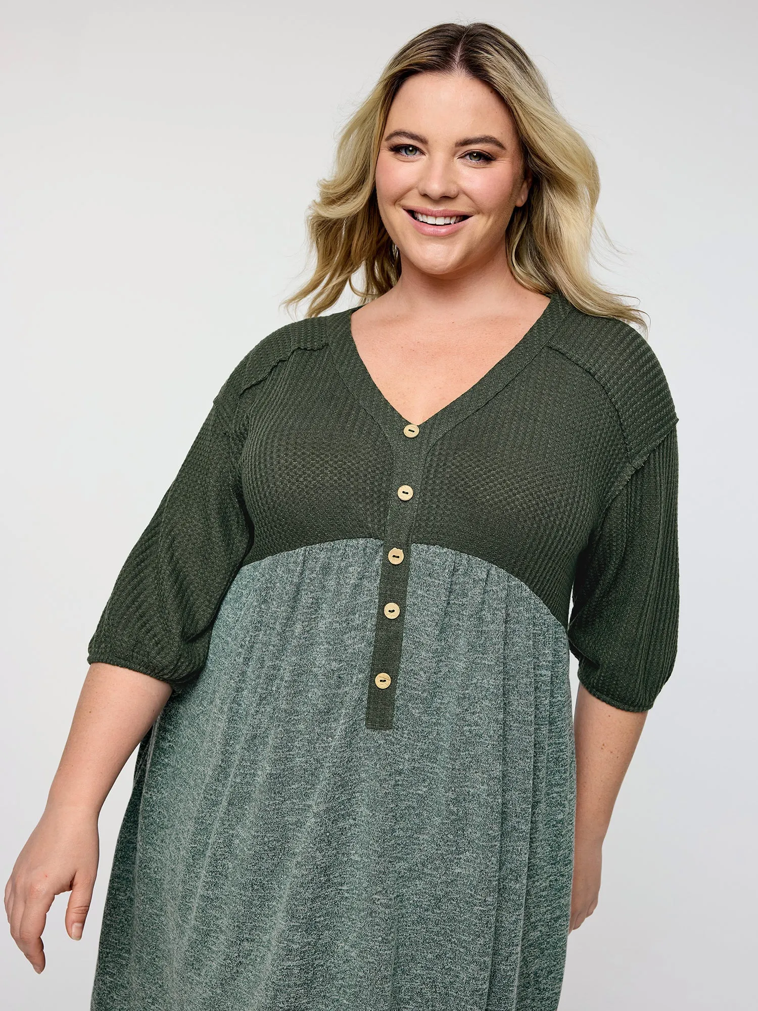 Textured Drop Shoulder Patchwork Knit Dress sold by Bloomchic product image thumbnail 4