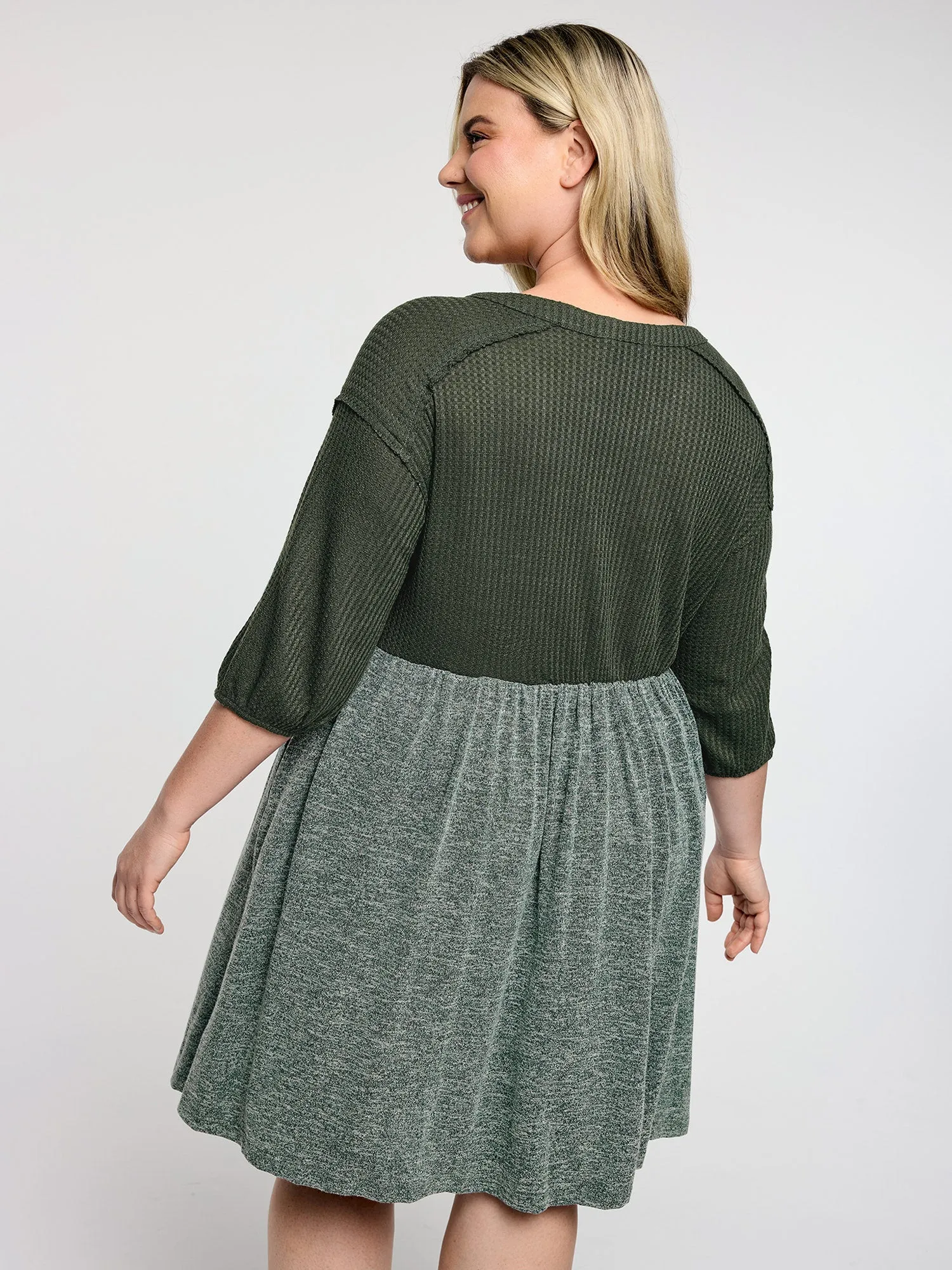 Textured Drop Shoulder Patchwork Knit Dress sold by Bloomchic product image thumbnail 5