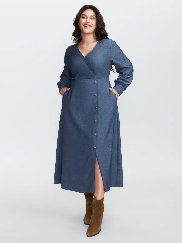 Waist Defining Buttons Pockets Maxi Denim Dress sold by Bloomchic