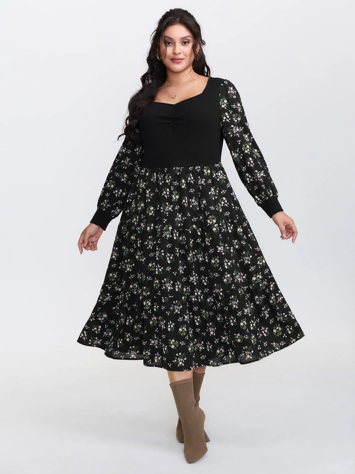 2-in-1 Floral Ruched Midi Dress sold by Bloomchic