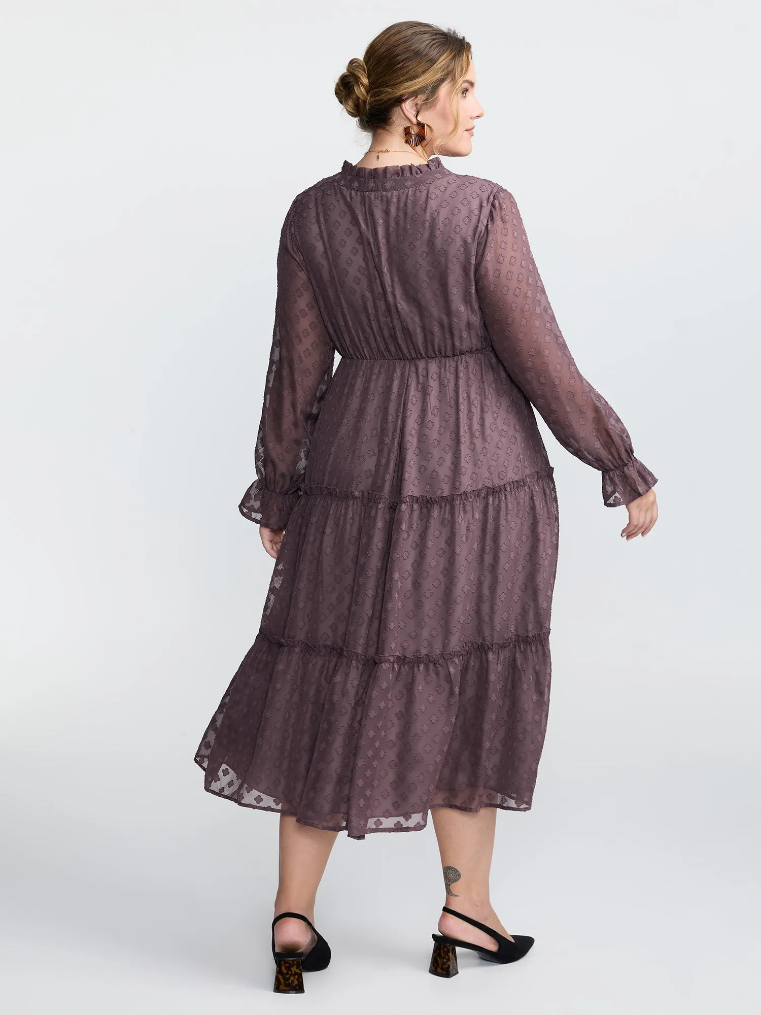 Chiffon Textured Tiered Ruffled Midi Dress sold by Bloomchic product image thumbnail 5