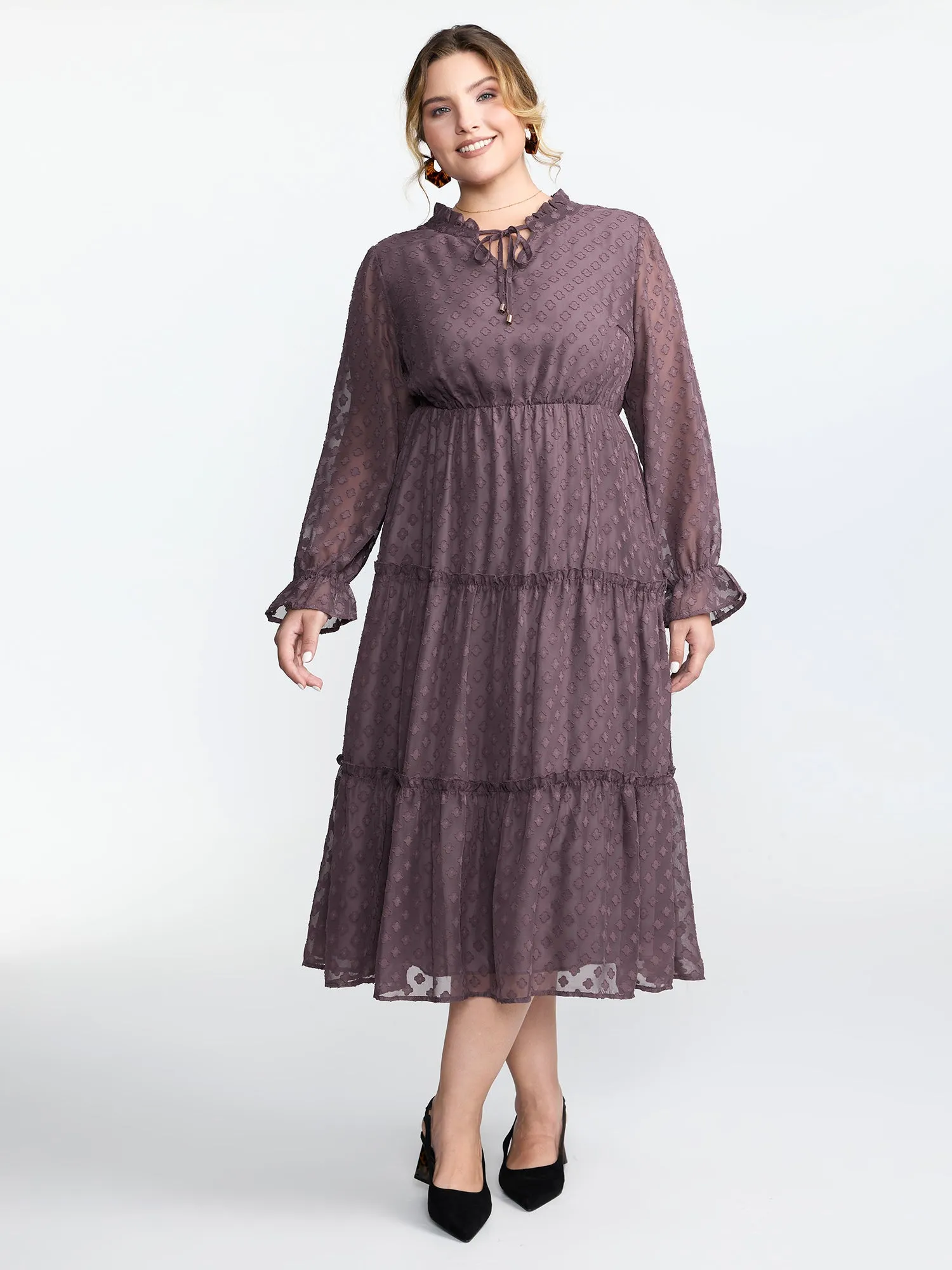 Chiffon Textured Tiered Ruffled Midi Dress sold by Bloomchic product image thumbnail 4