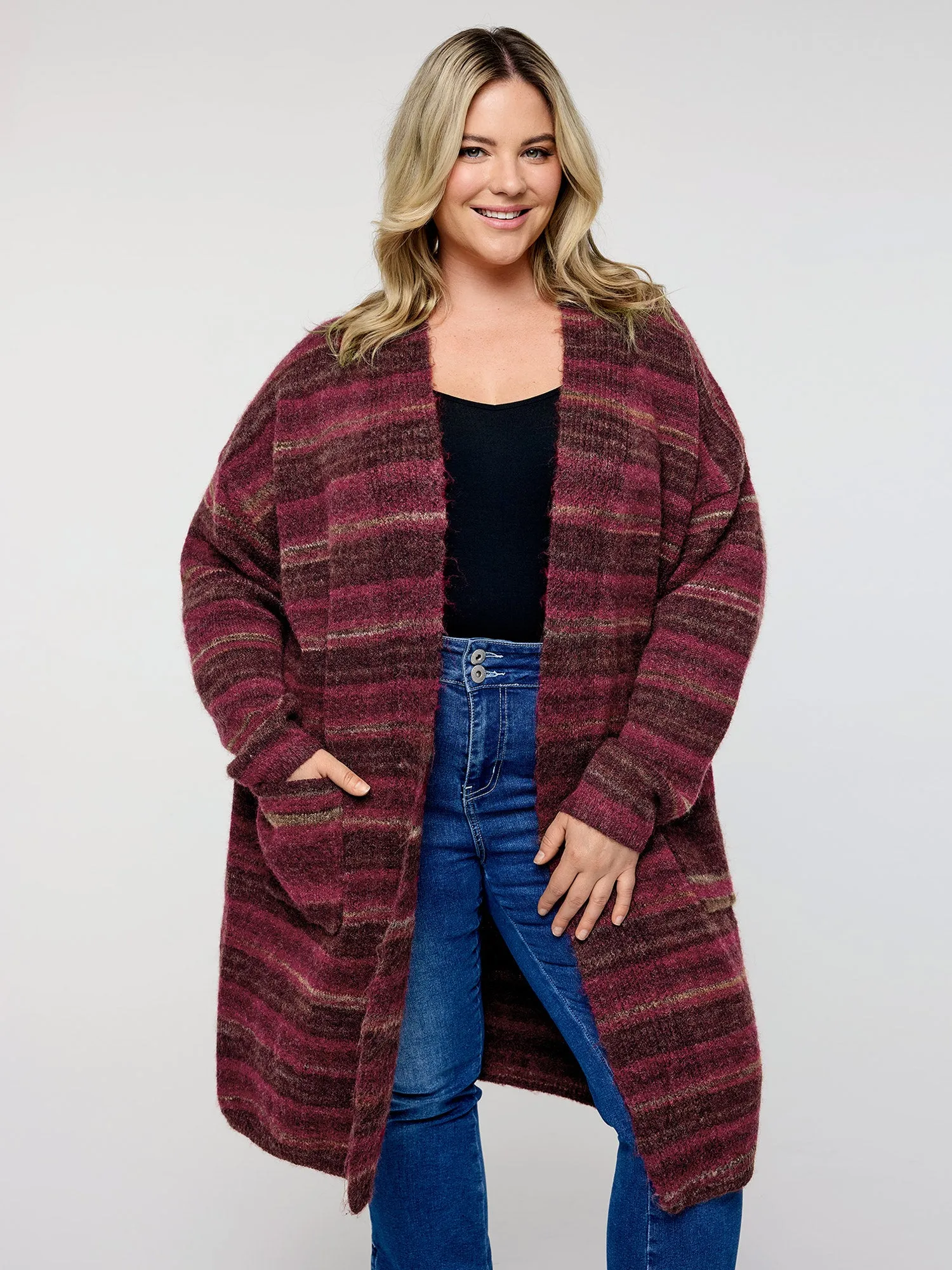 Color Gradient Textured Pockets Knit Cardigan sold by Bloomchic