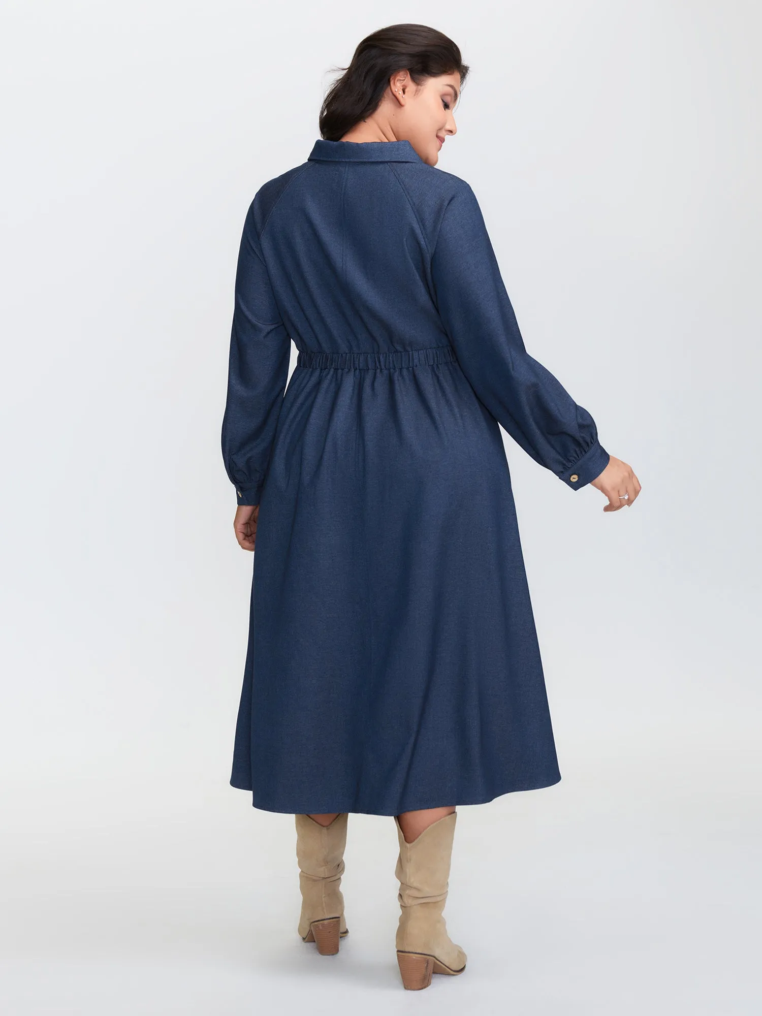 Stretchy Waist Slit Denim-Like Midi Dress sold by Bloomchic product image thumbnail 4